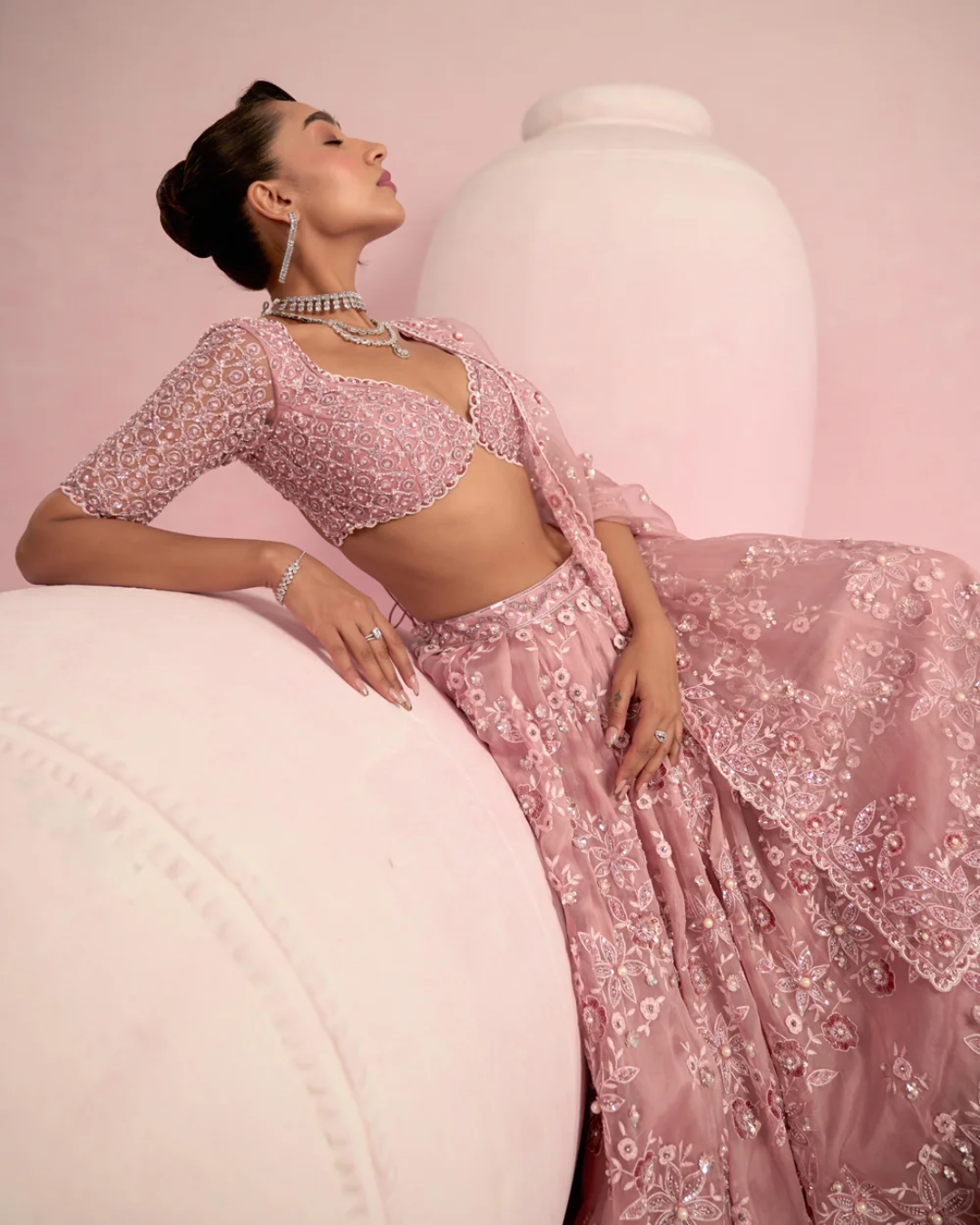 Prevasu - Blush Pink Lehenga Set From Solene