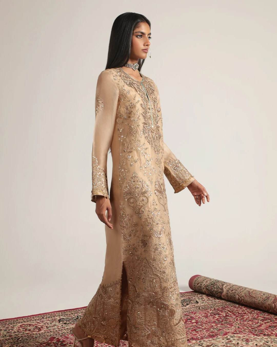 Niti Bothra - Zar-Rang Ivory Heavy Jaal Kaftan Set