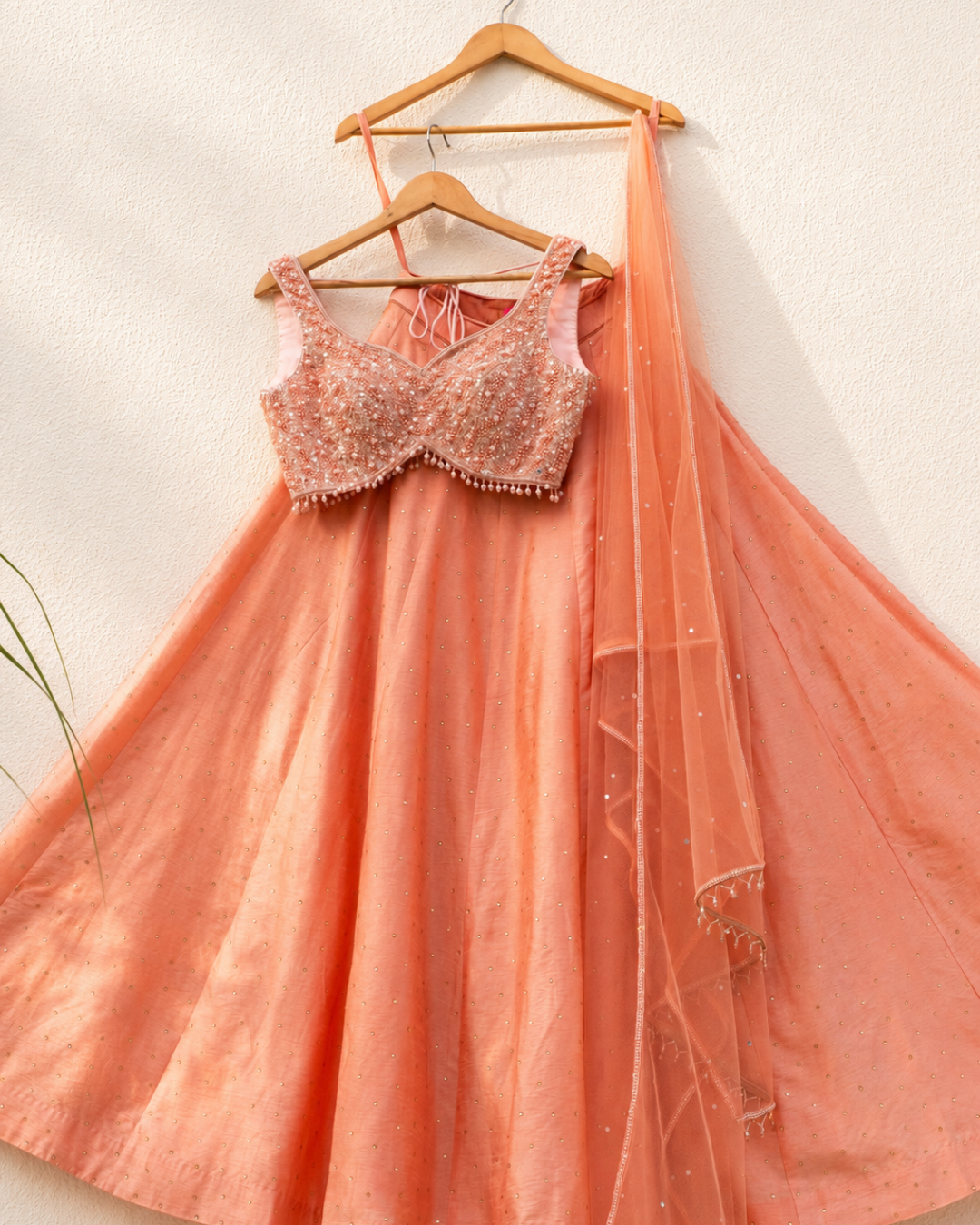 Anisha Shetty - Peach Stonework Lehenga With Peach Sequin Blouse Set