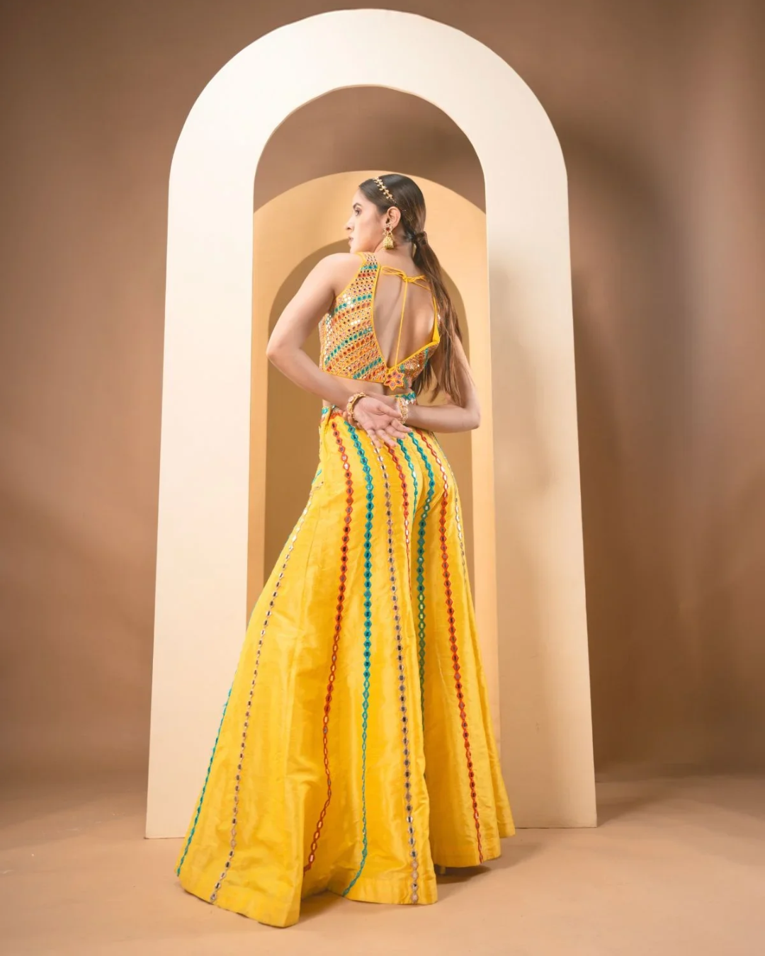 Anisha Shetty - Sunshine Yellow Multicolor Thread & Mirrorwork Sharara Set From Rangin