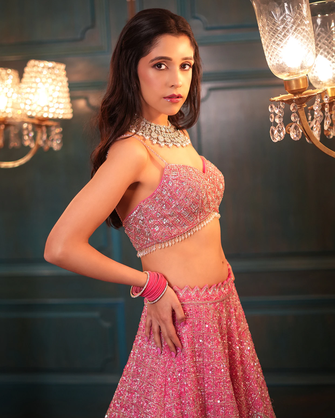 Isa by Dolly Wahal - Rabea Pink Lehenga From Fiori