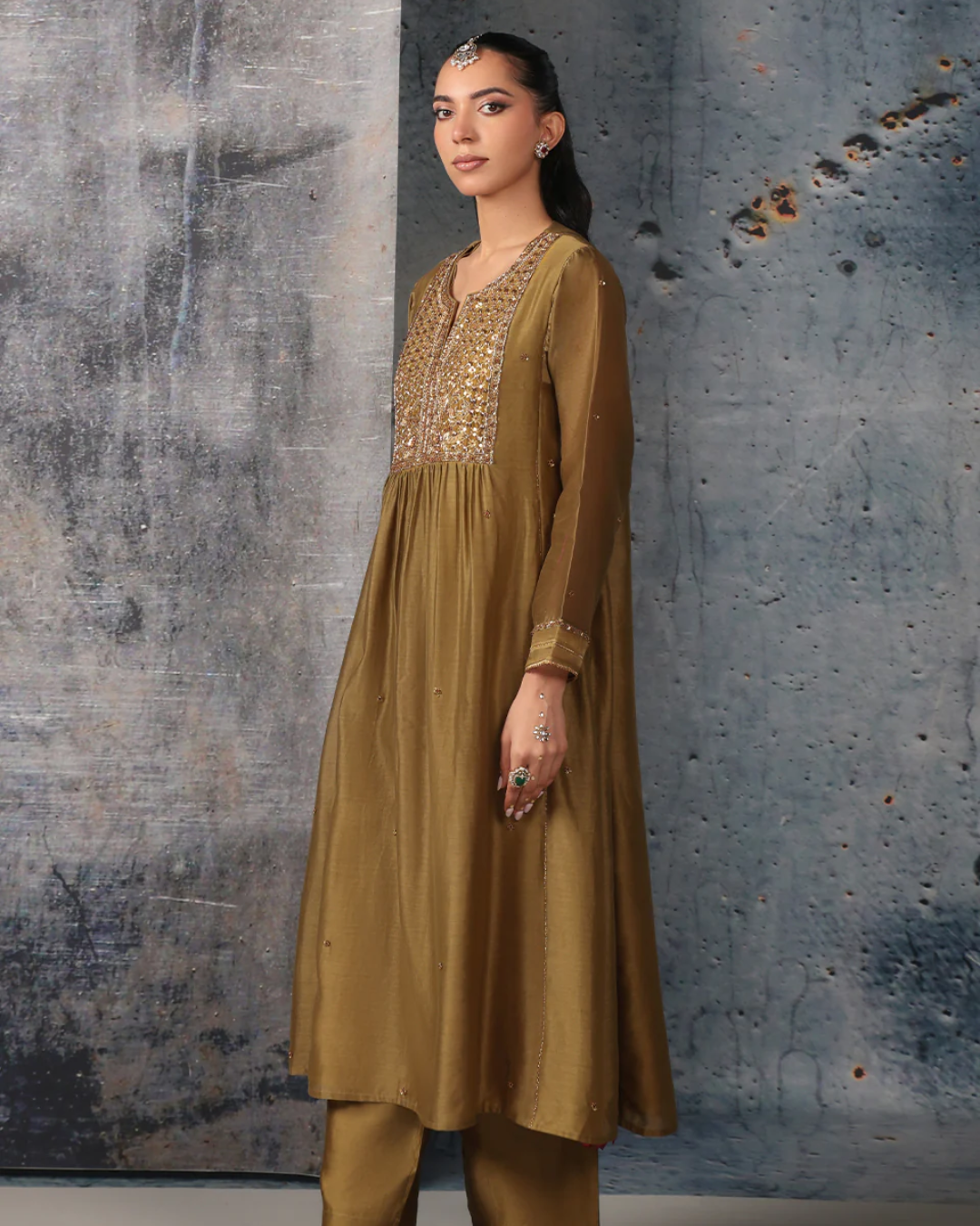 Niti Bothra - Mehrang Olive Green Frockstyle Kurta Set