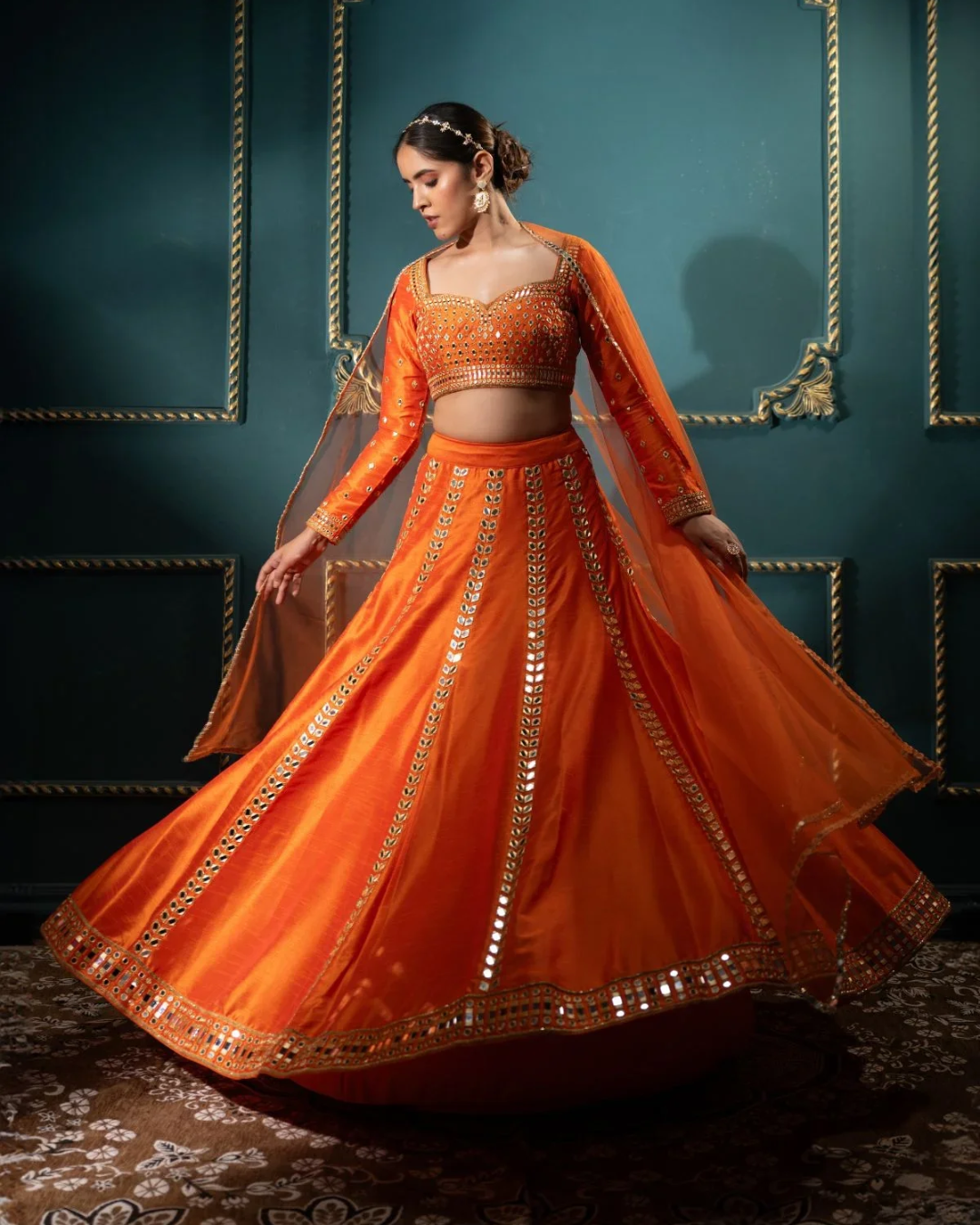 Anisha Shetty - Persimmon Mirror Lehenga Set From Rangin
