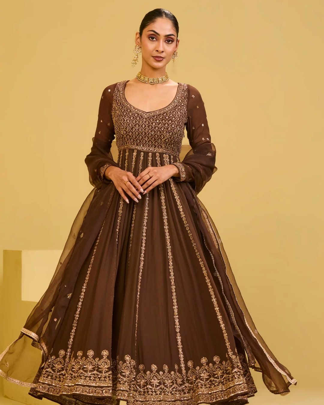 Esha Koul - Brown Anarkali Set From Naaz