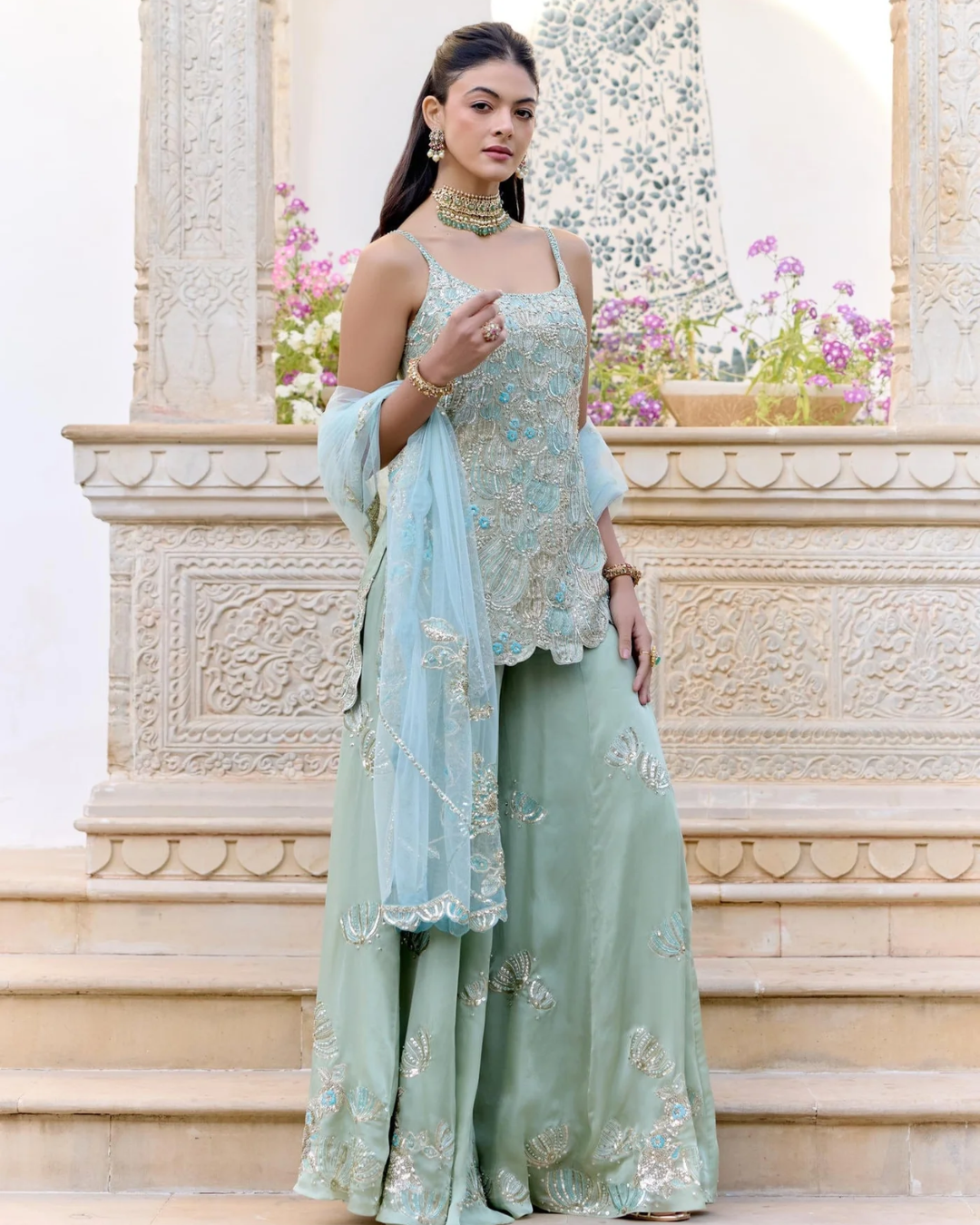 Osaa By Adarsh - Sage Sharara Set From SAFAR