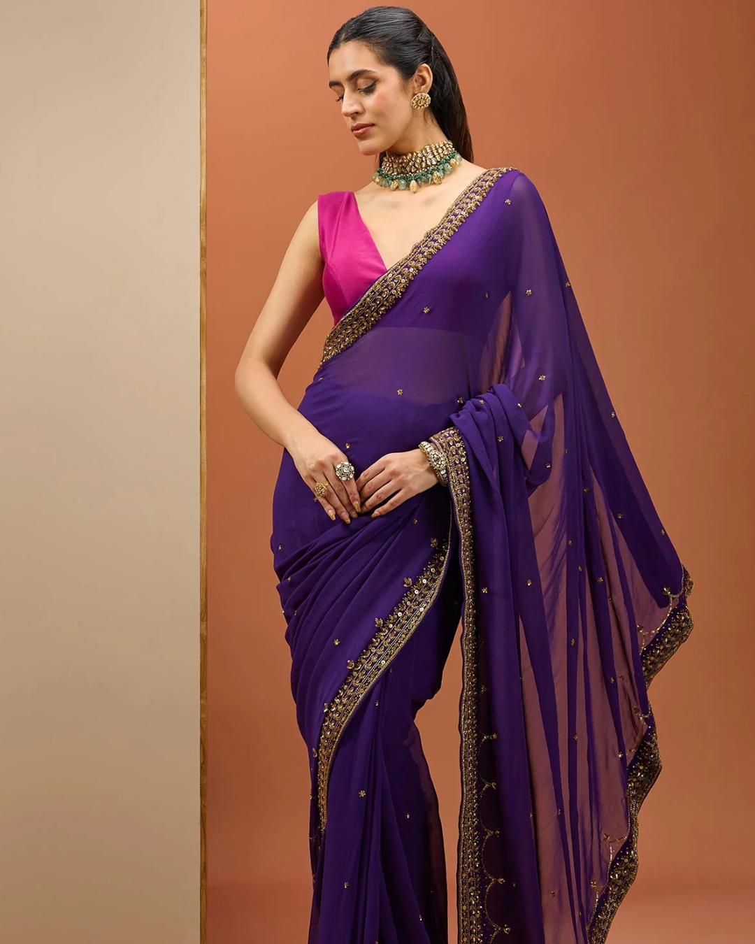 Esha Koul - Deep Purple Saree Set From Noor