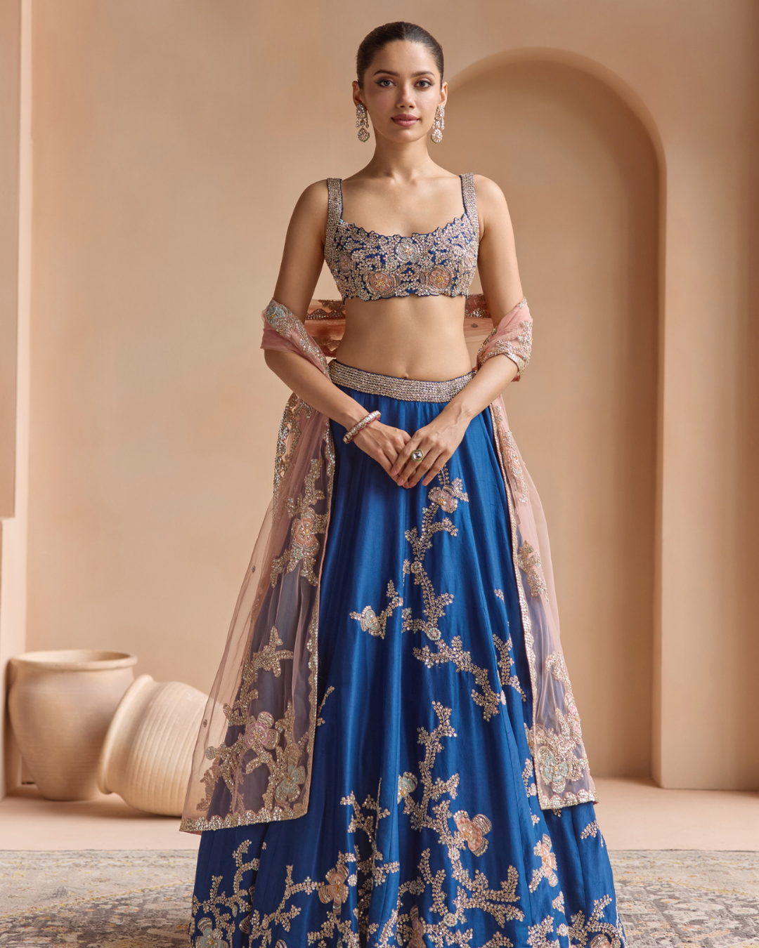 Osaa By Adarsh - French Navy Embroidered Lehenga Set From Off The Record