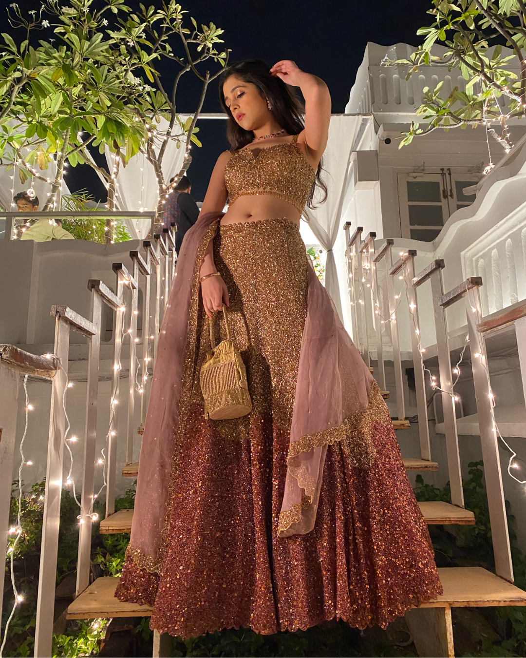 Isa by Dolly Wahal - Gold Sequin Lehenga Set From Athena