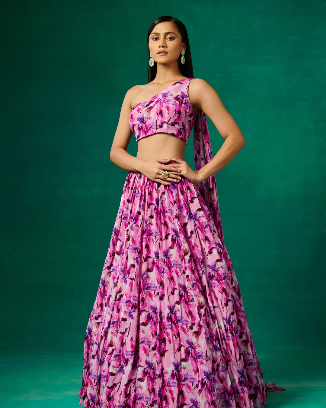 Sonali Bansal - Mauve floral print lehenga set with dupatta attached on shoulder From Bageecha