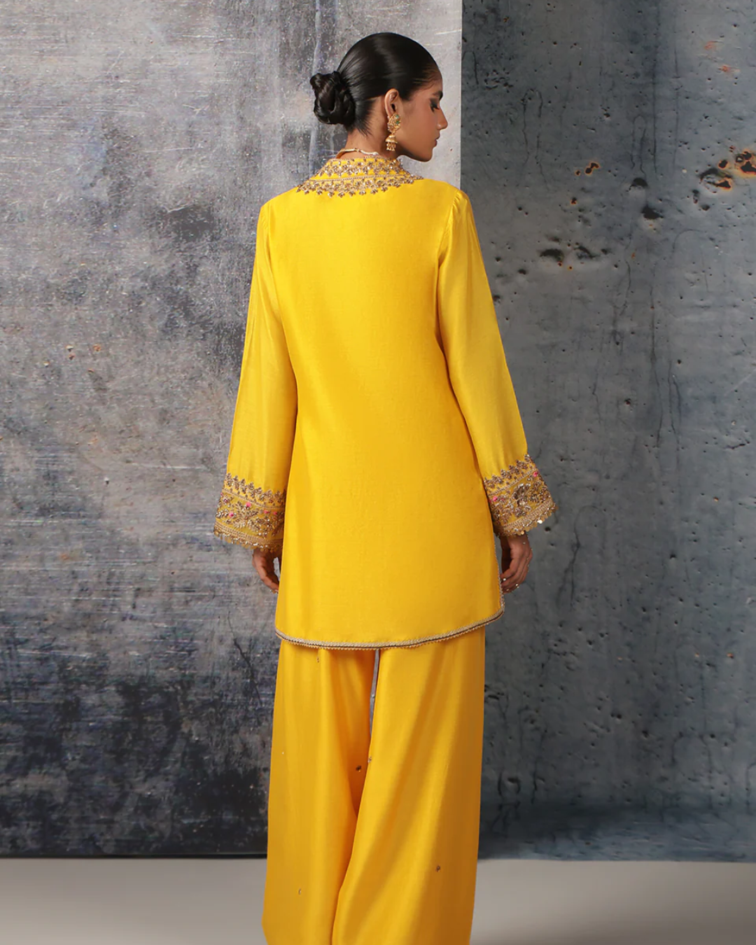 Niti Bothra - Mehrang Yellow V Neck Short Kurta Set