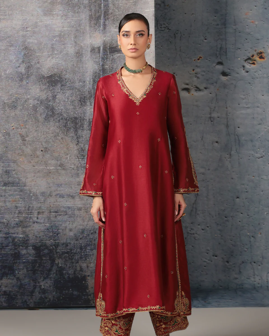Niti Bothra - Mehrang Maroon Applique Kurta Set