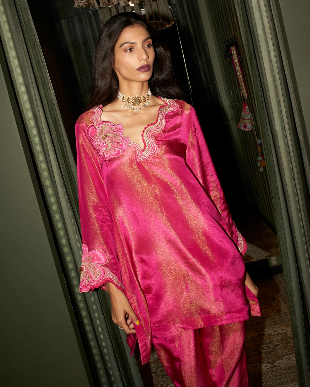 Rishi and Vibhuti - Fuschia Bling Kurta Set From Rock & Roll