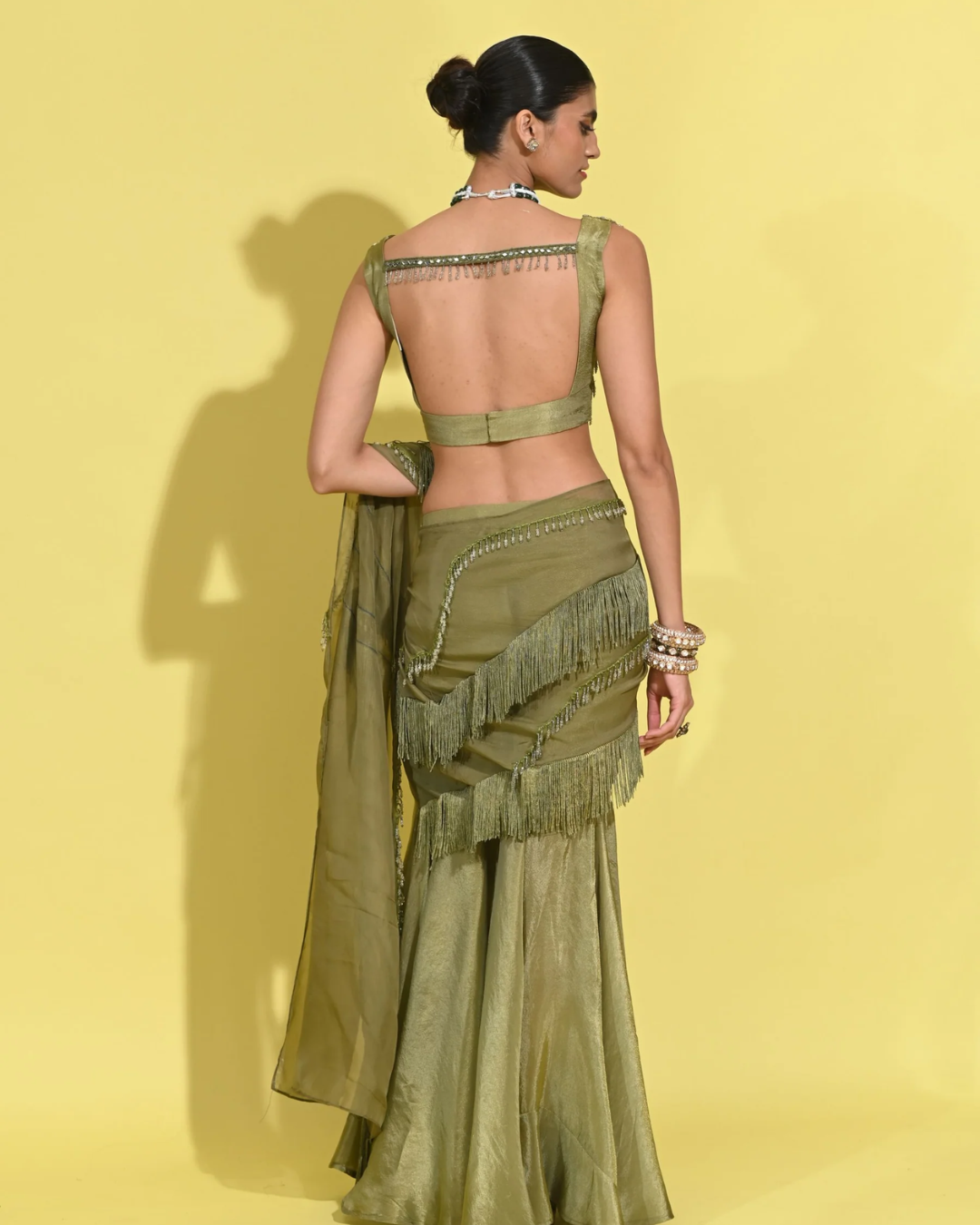 Rishi and Vibhuti - Olive Boho Lehenga From Tamasha