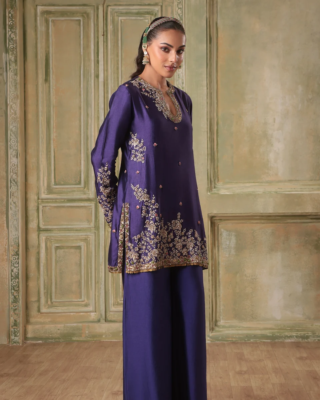 Niti Bothra - Zar-Rang Purple Short Jaal Kurta Set