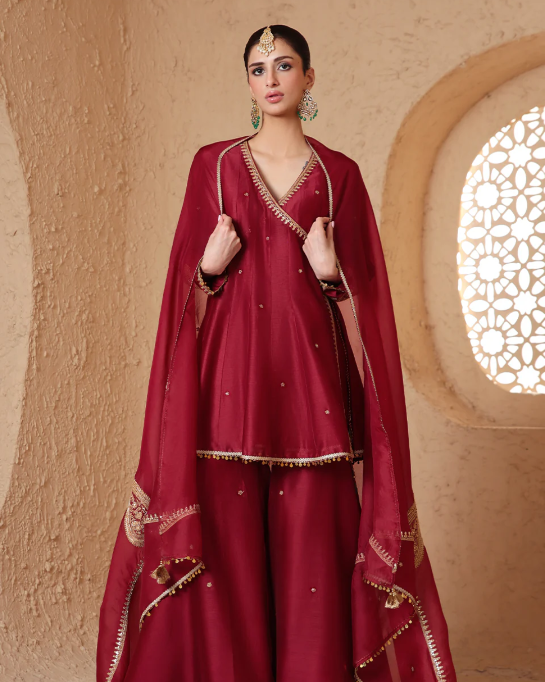 Niti Bothra - Mehrang Maroon Angrakha Sharara Set