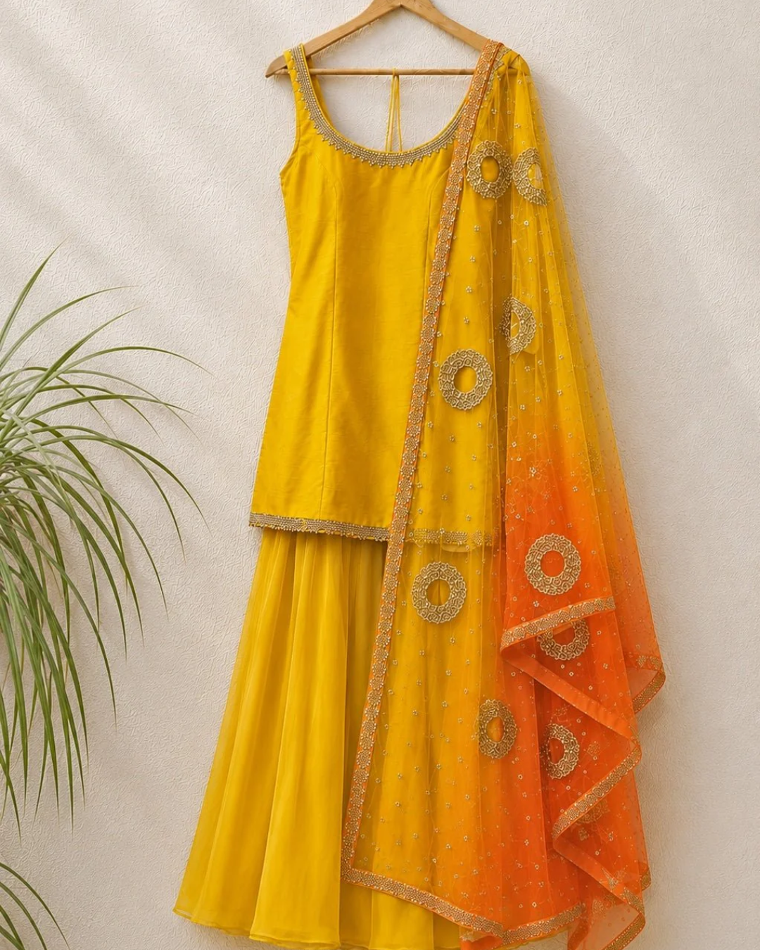 Anisha Shetty - Yellow Kurta Sharara With Ombre Dupatta