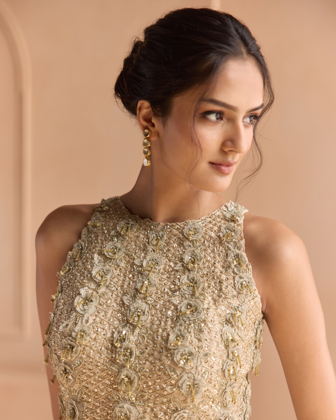 Osaa By Adarsh - Beige Champagne Waterfall Skirt Set From Off The Record