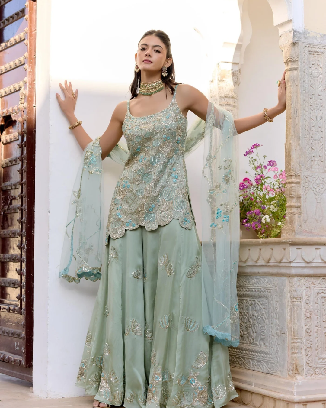 Osaa By Adarsh - Sage Sharara Set From SAFAR