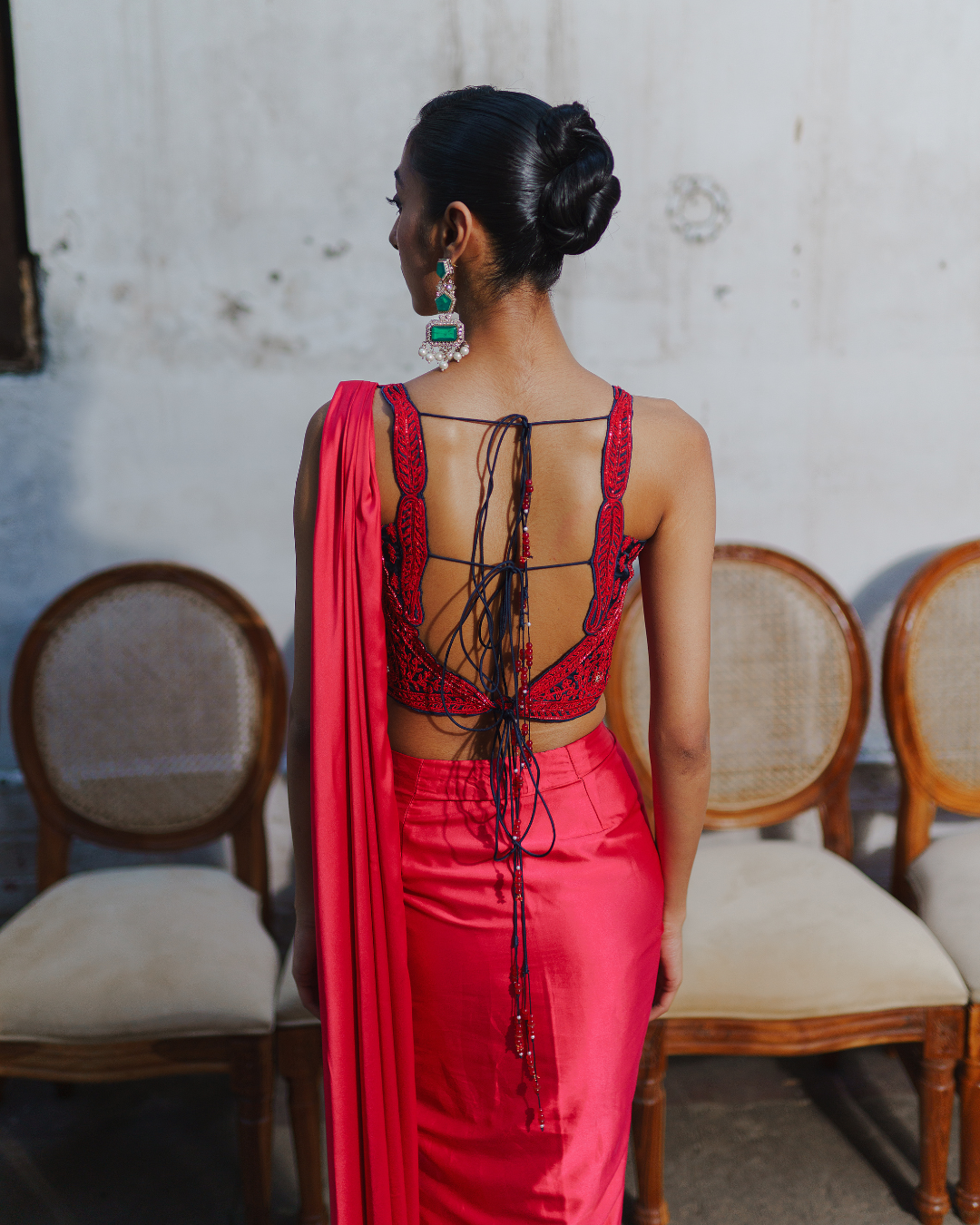Aditi Gupta - Red Short Corset With Saree Set