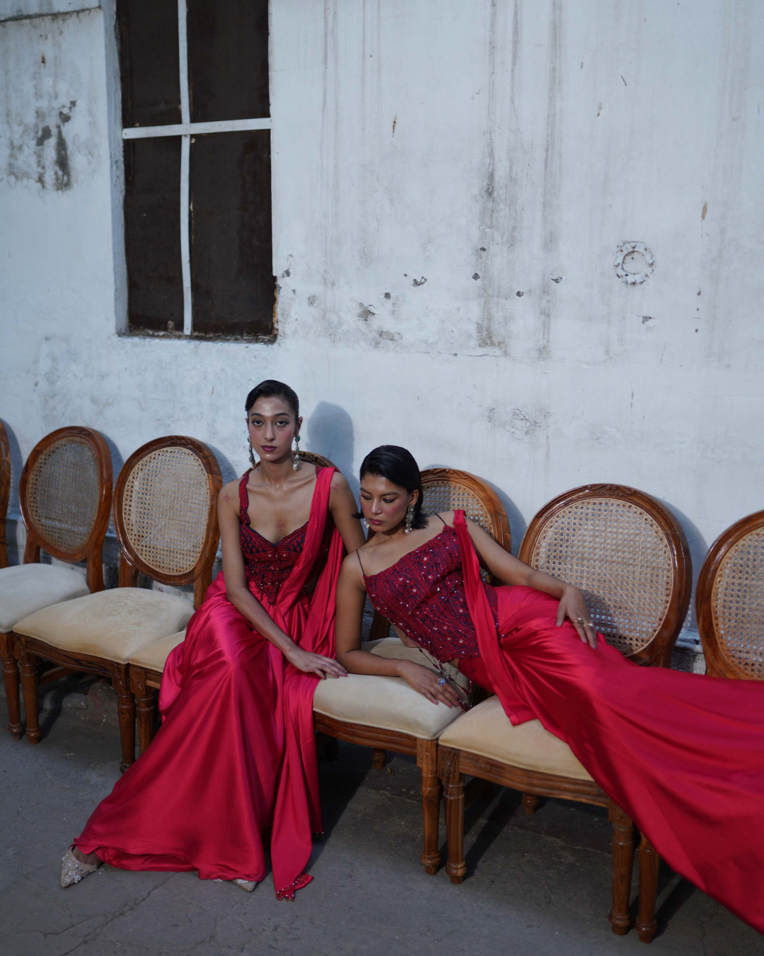 Aditi Gupta - Red Short Corset With Saree Set