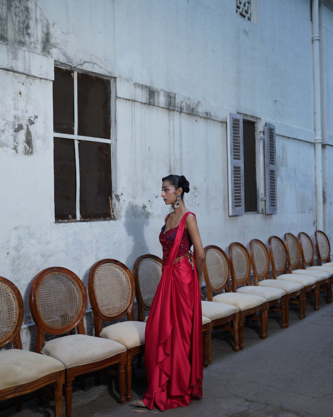 Aditi Gupta - Red Short Corset With Saree Set