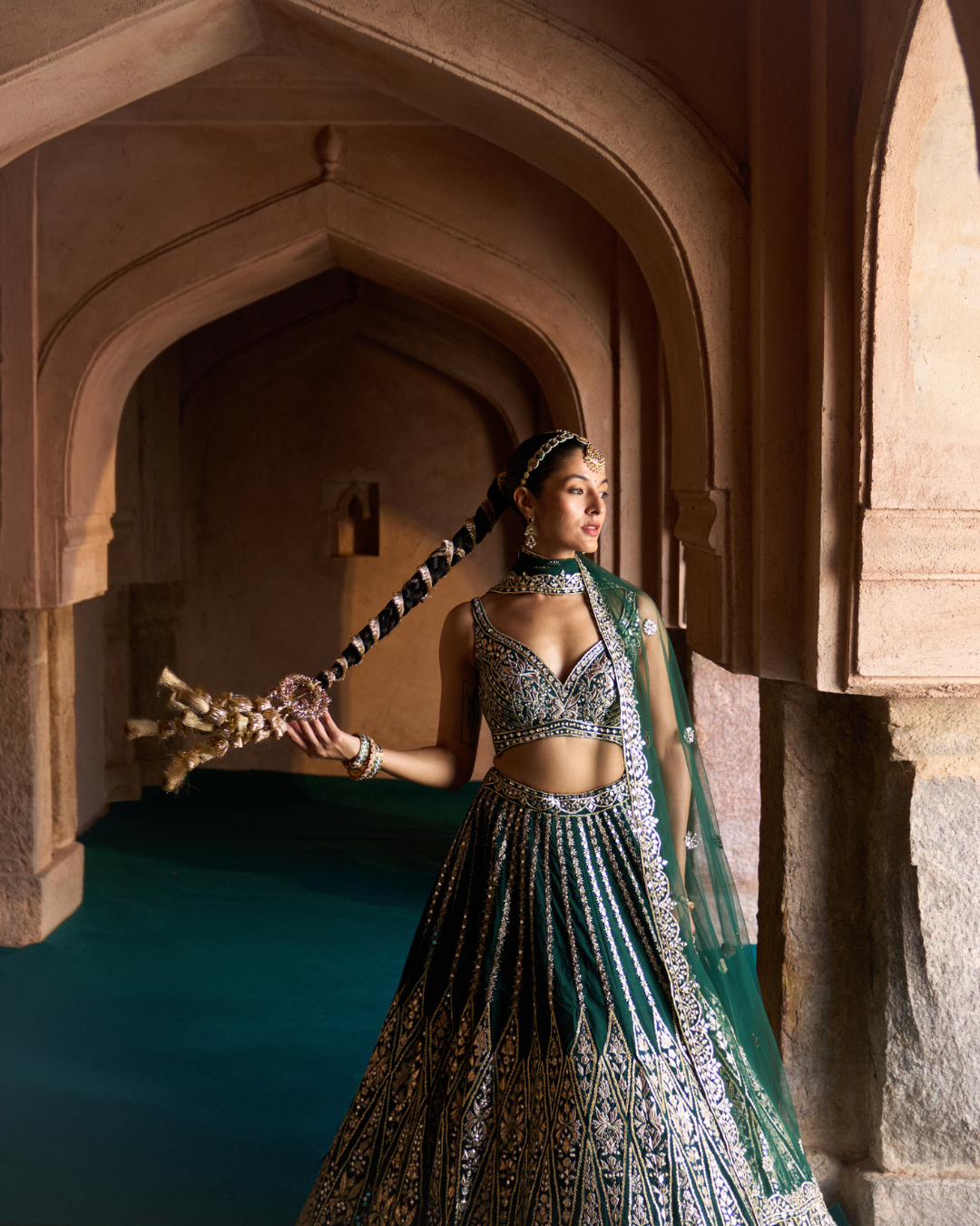 Angad Singh - ZAMURRUD — Emerald Green Raw Silk Lehenga Set From Zariya