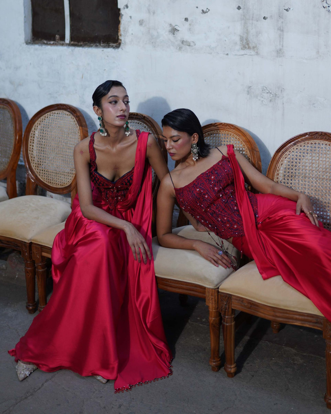 Aditi Gupta - Red Long Corset With Saree Set