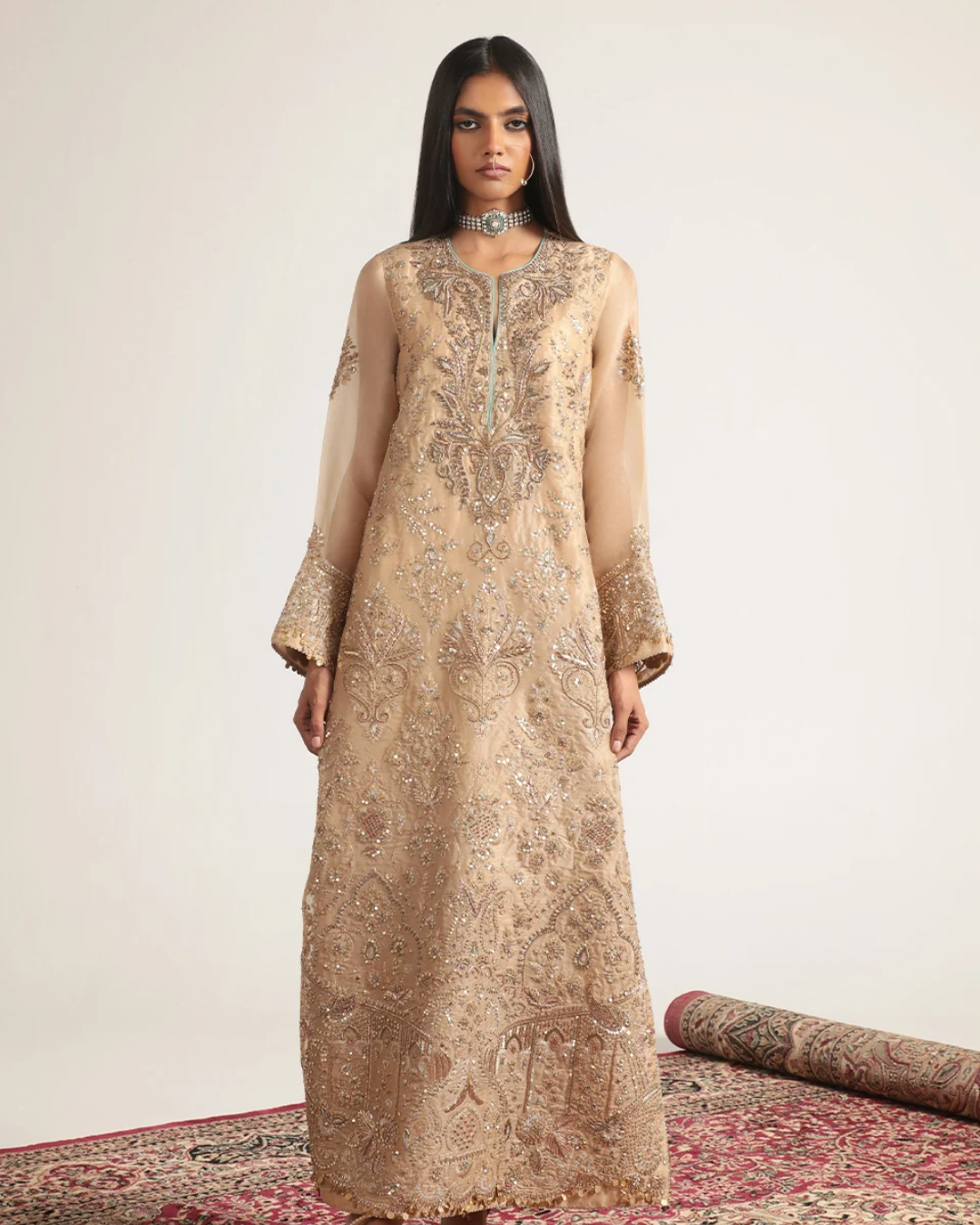 Niti Bothra - Zar-Rang Ivory Heavy Jaal Kaftan Set