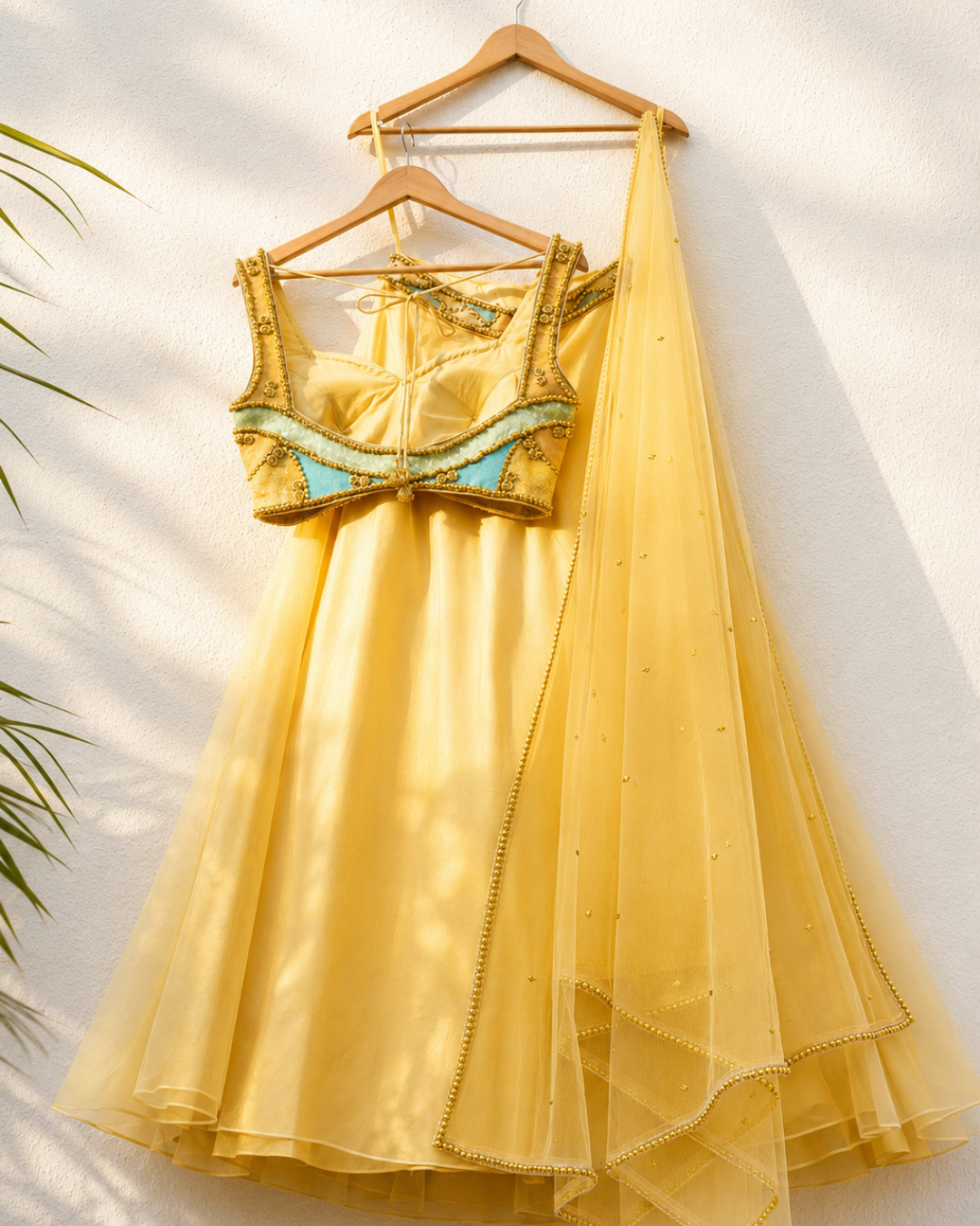 Anisha Shetty - Honey Yellow Organza Lehenga With Multicolour Cutdana Blouse