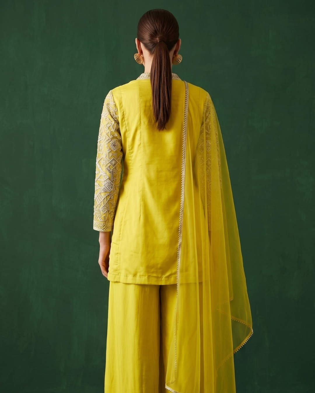 Basanti Kapde Aur Koffee - Lime Etoile Embroidered Sharara Set From Suits & Shararas