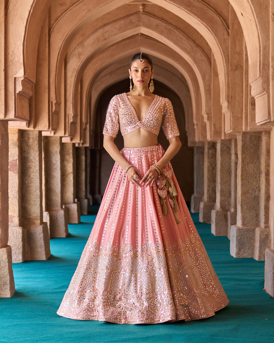 Angad Singh - KESAR — Carrot Pink Raw Silk Lehenga Set From Zariya