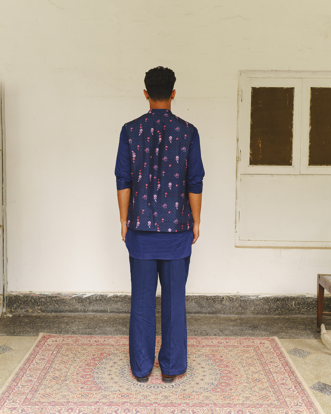 Aditi Gupta - Navy Blue Kurta Set With Nehru Jacket