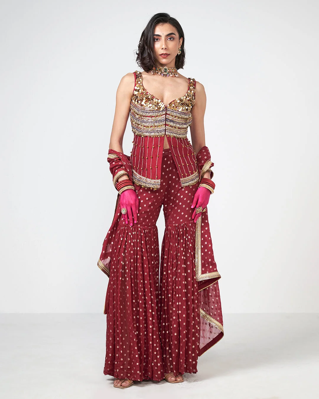 Rishi and Vibhuti - Cherry Ghungroo Sharara Set From Gulon Ke Rang