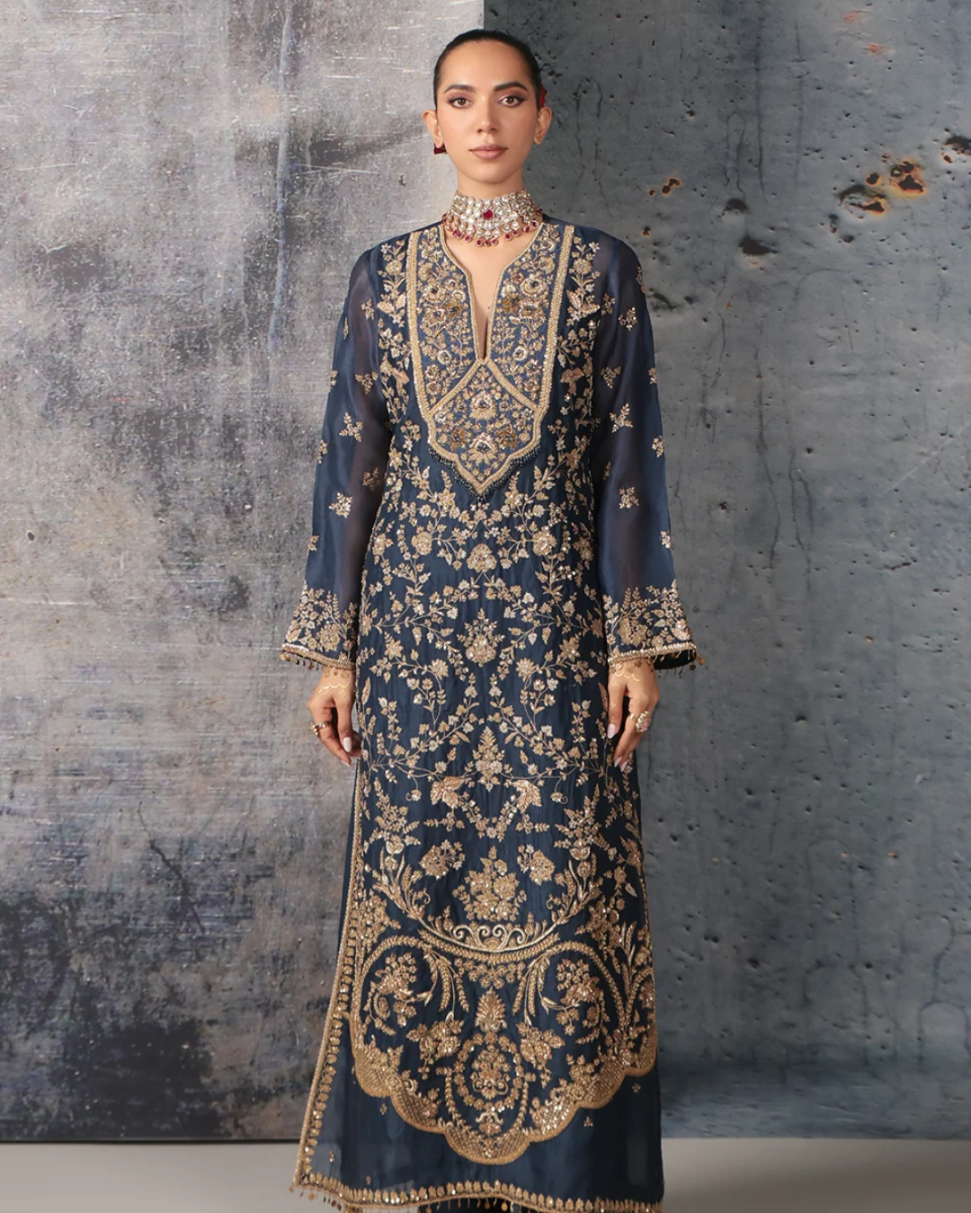 Niti Bothra - Zar-Rang Blue Long Jaal Kurta Set