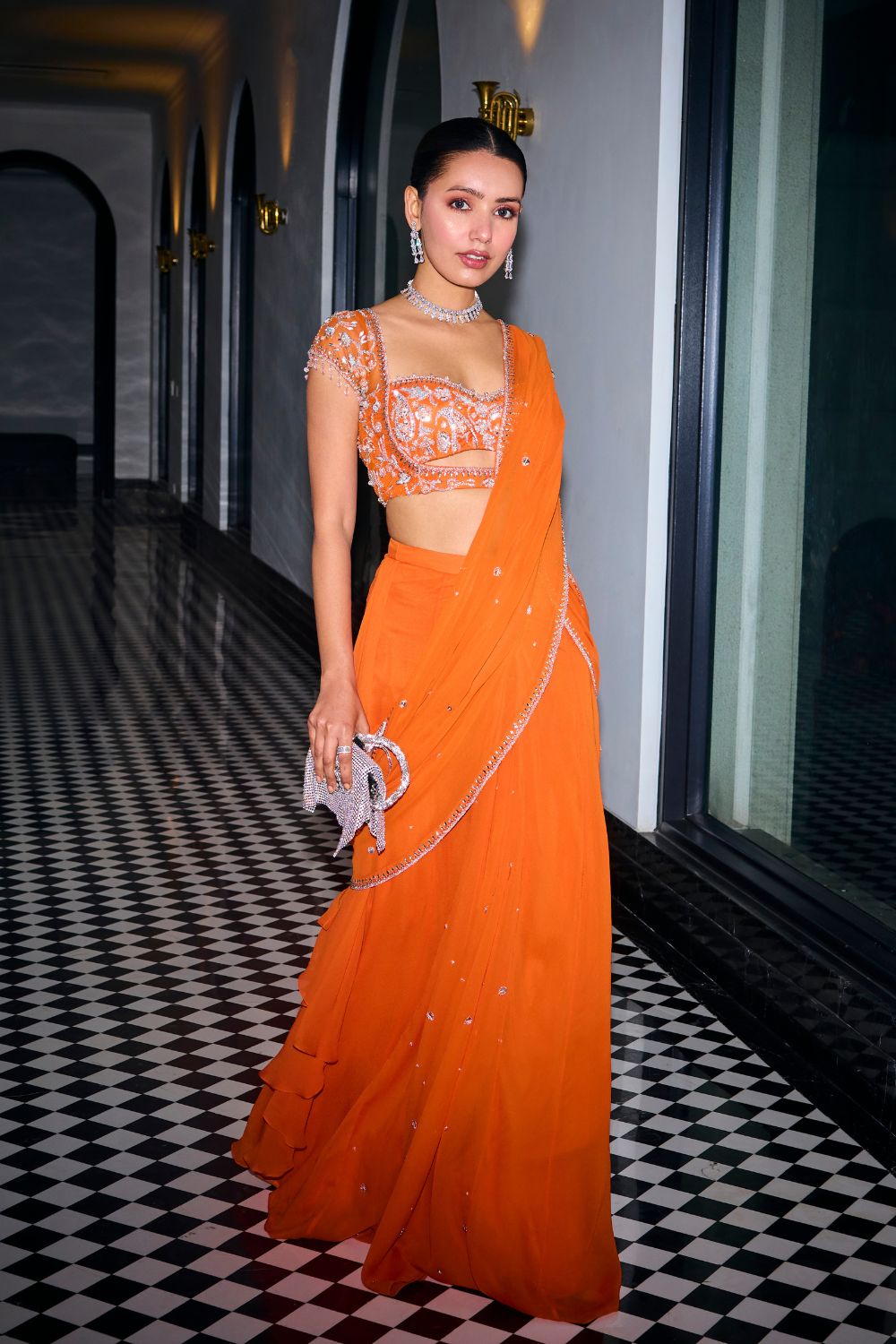 Sanya Gulati - Orange Pre-Draped Saree from Kia & Kyara