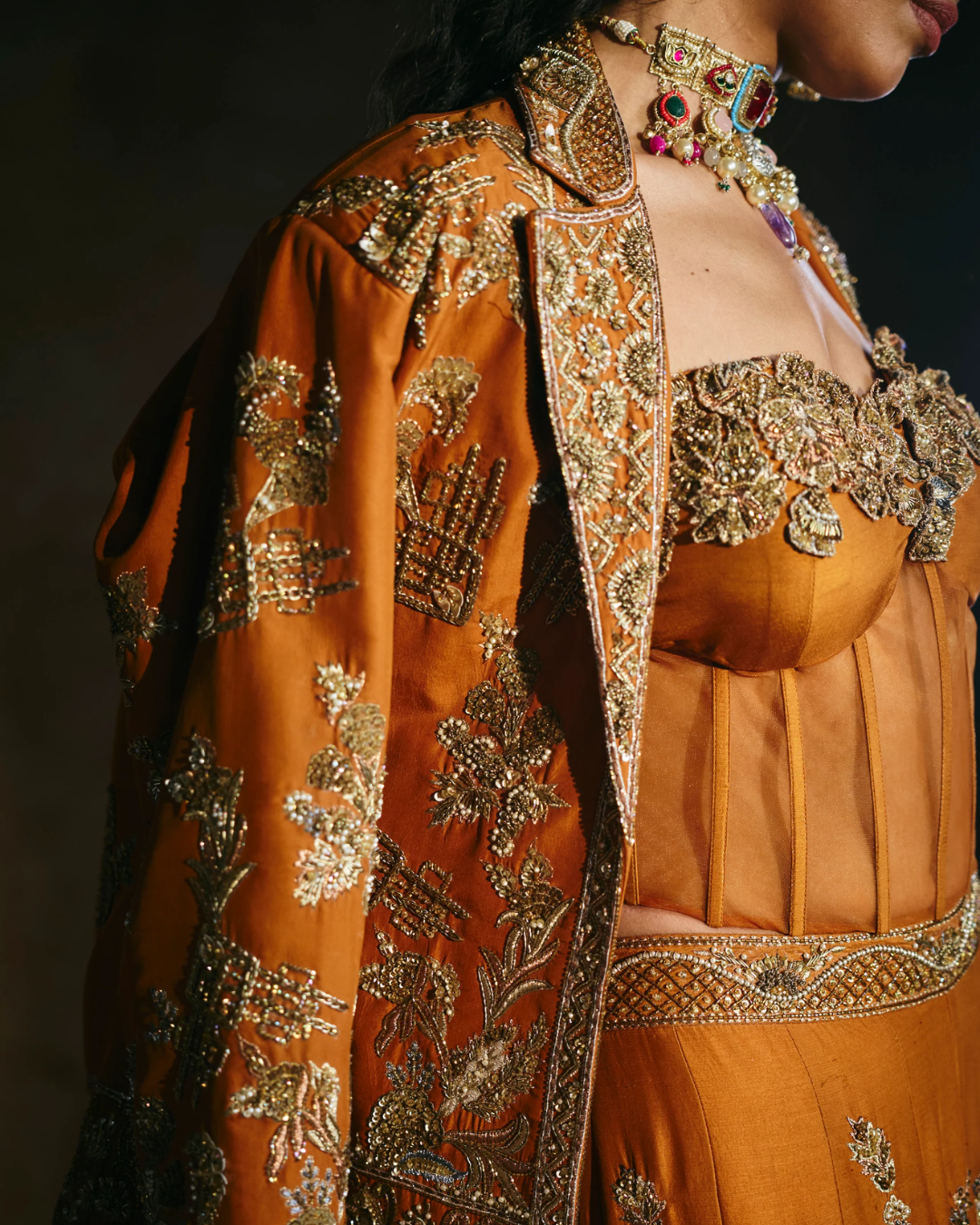 Aman Takyar - Orange Jacket Sharara Set From Today's Sindh