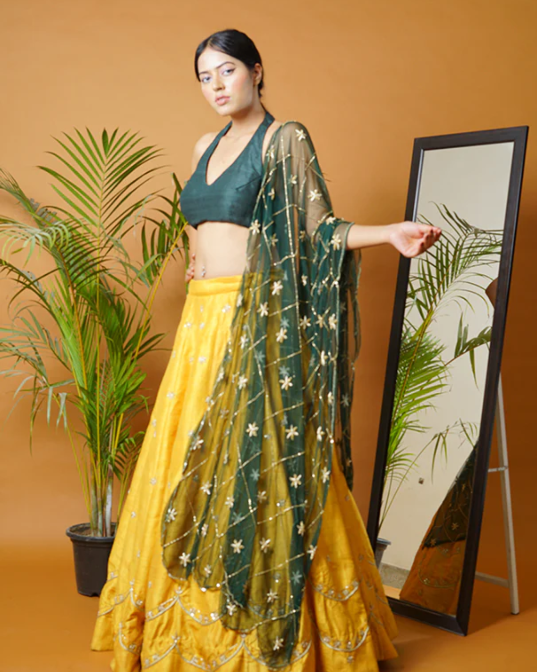 Sonali Bansal - Green blouse and dupatta with mustard lehenga From Fiza