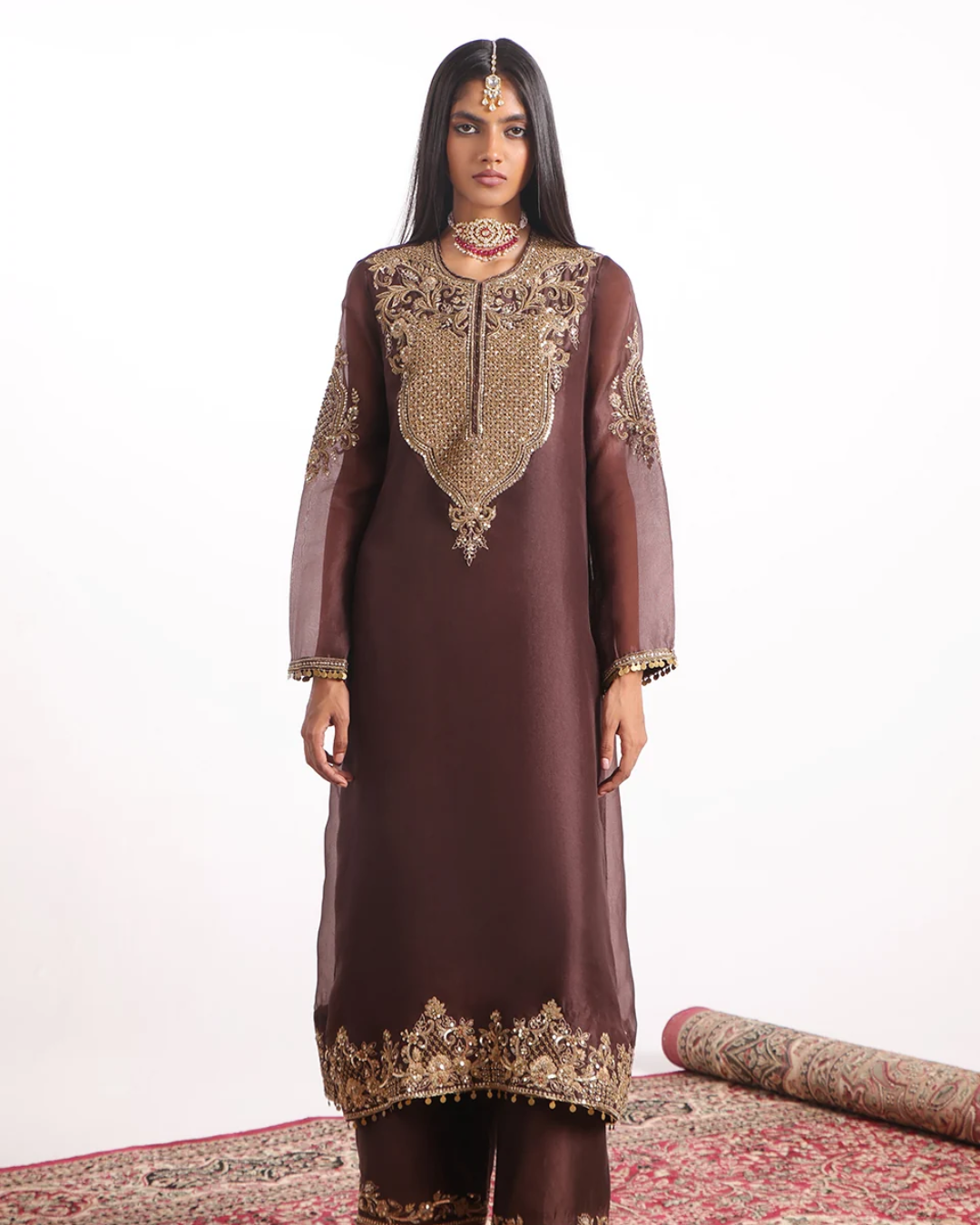 Niti Bothra - Zar-Rang Brown Straight Kurta Set