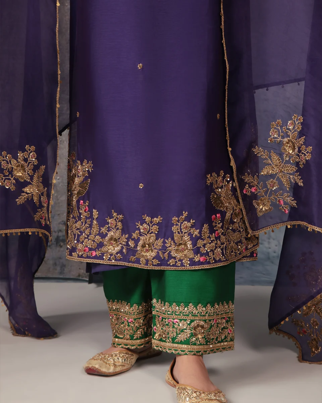 Niti Bothra - Zar-Rang Purple Straight Long Kurta Set