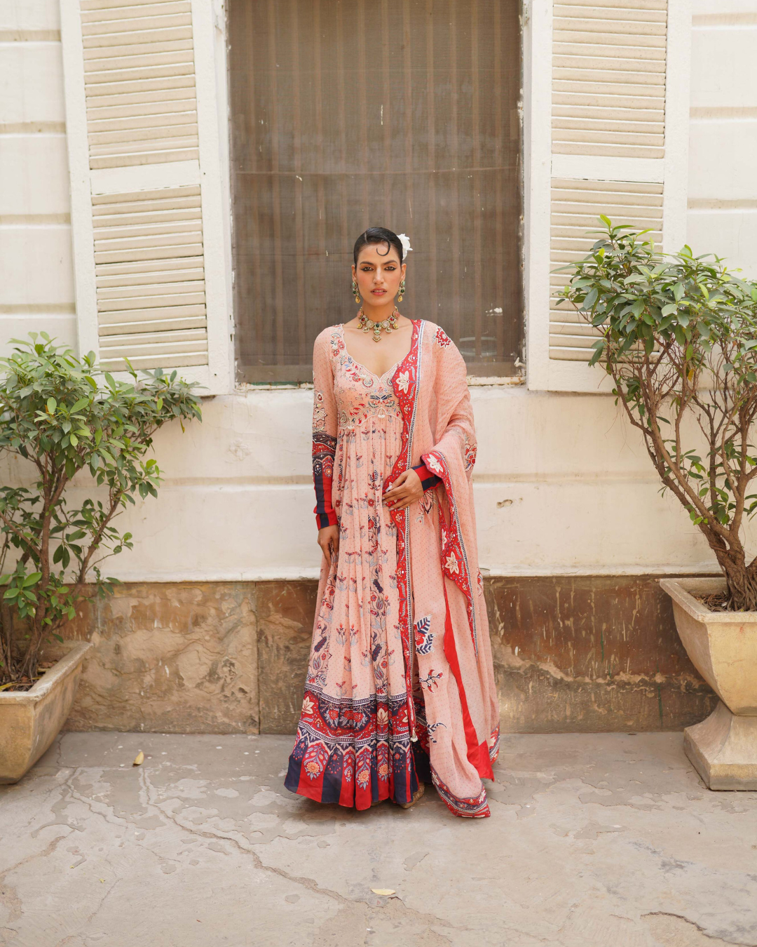 Aditi Gupta - Pink Floral Anarkali Set