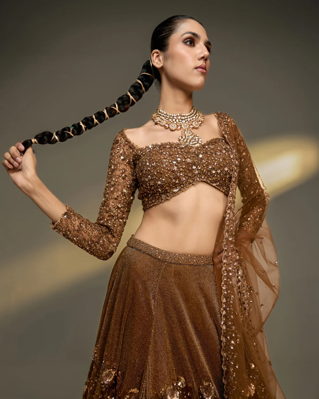 Prevasu - Copper Gold Lehenga Set From The Mocha Edit