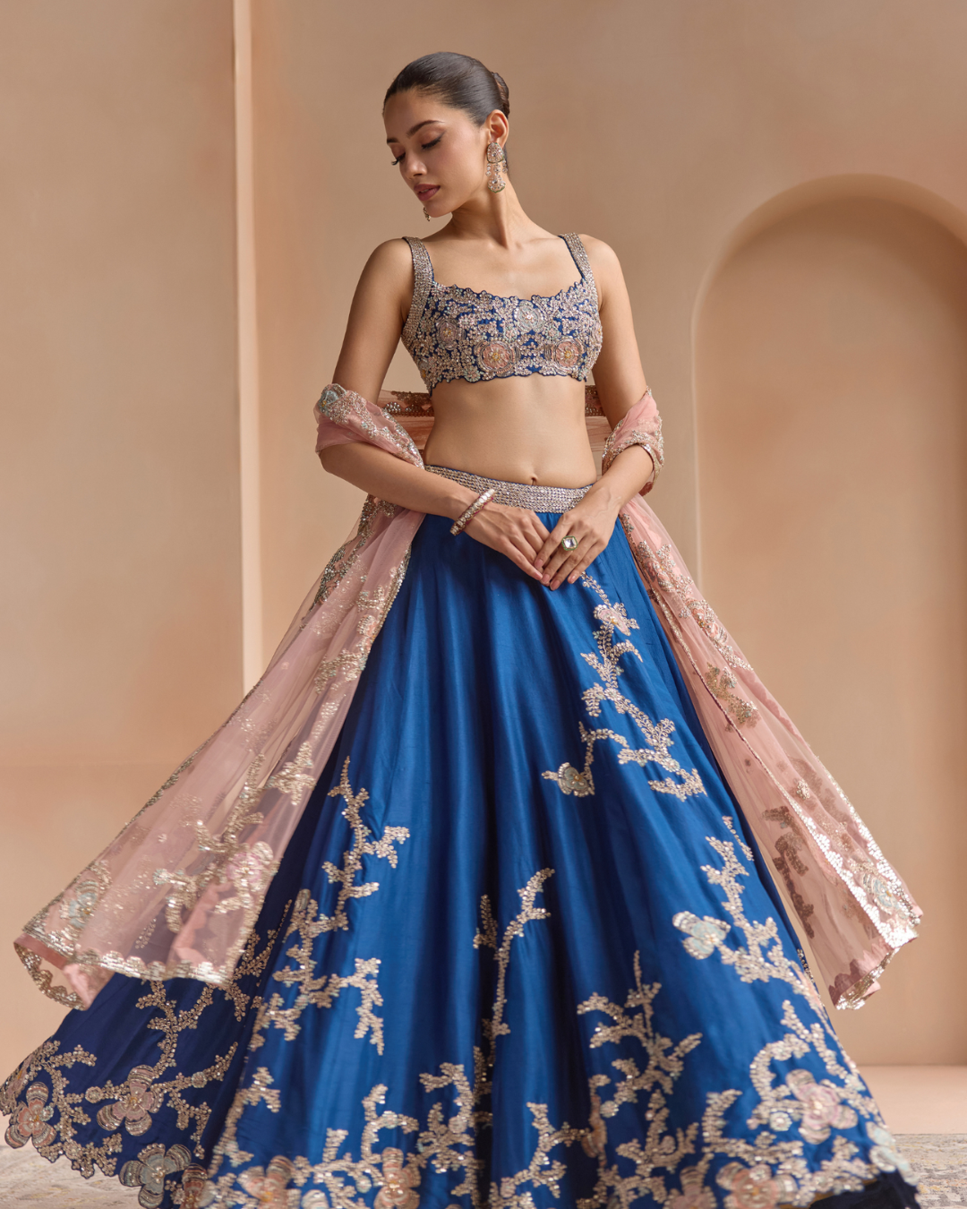 Osaa By Adarsh - French Navy Embroidered Lehenga Set From Off The Record