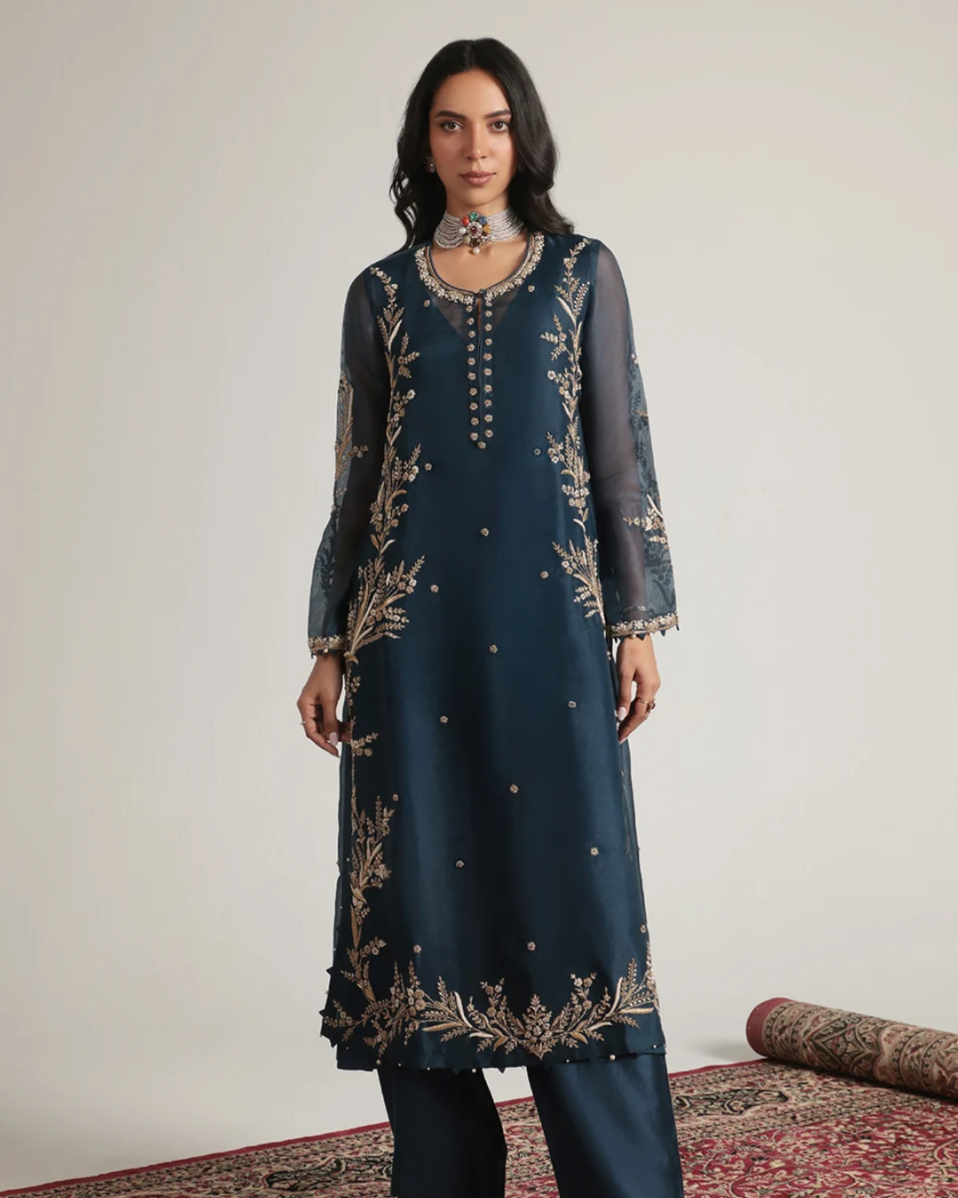 Niti Bothra - Zar-Rang Blue Light Phool Patti Kurta Set