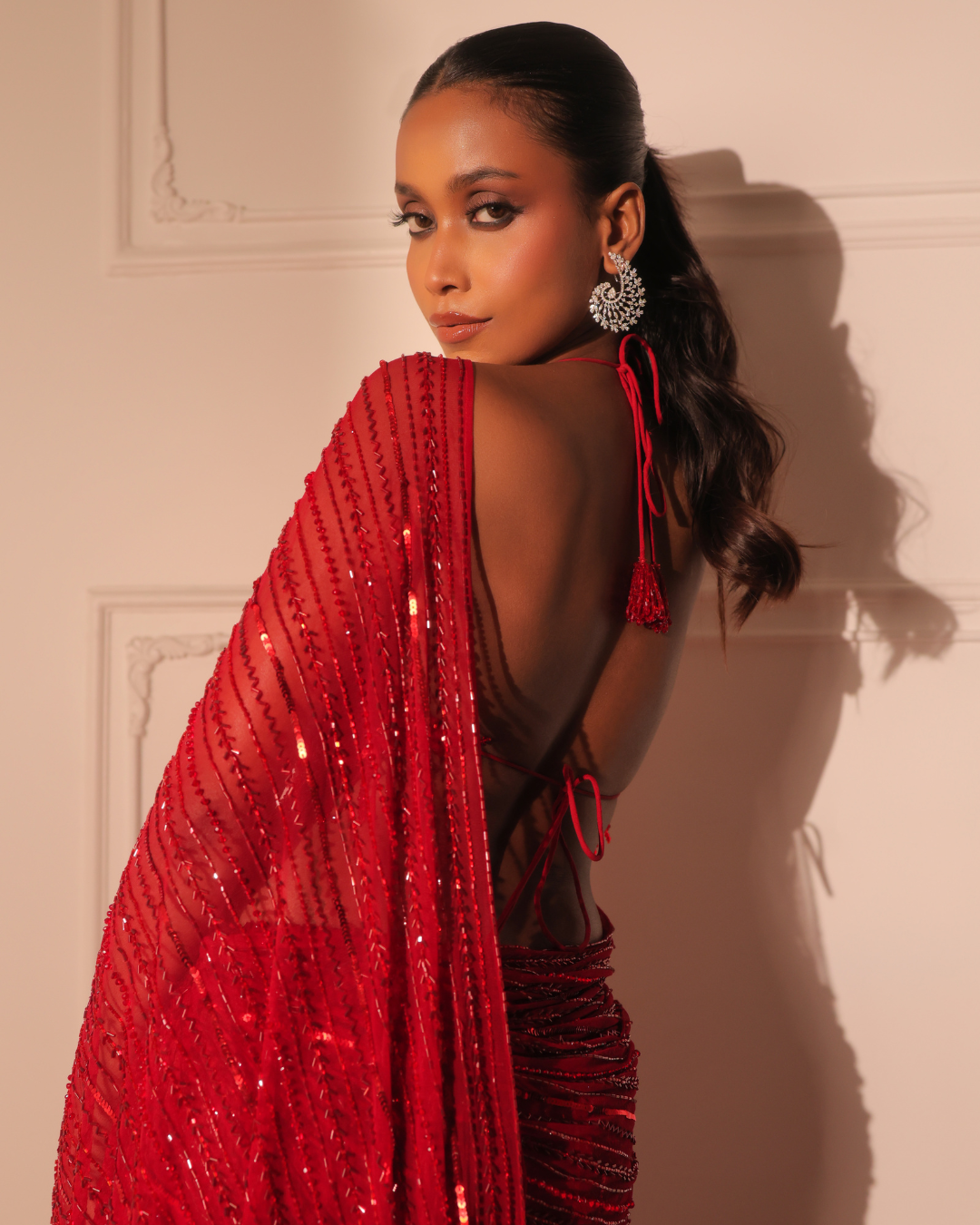 Sonali Bansal - Red cocktail sharara saree set From Banno Ki Saheli