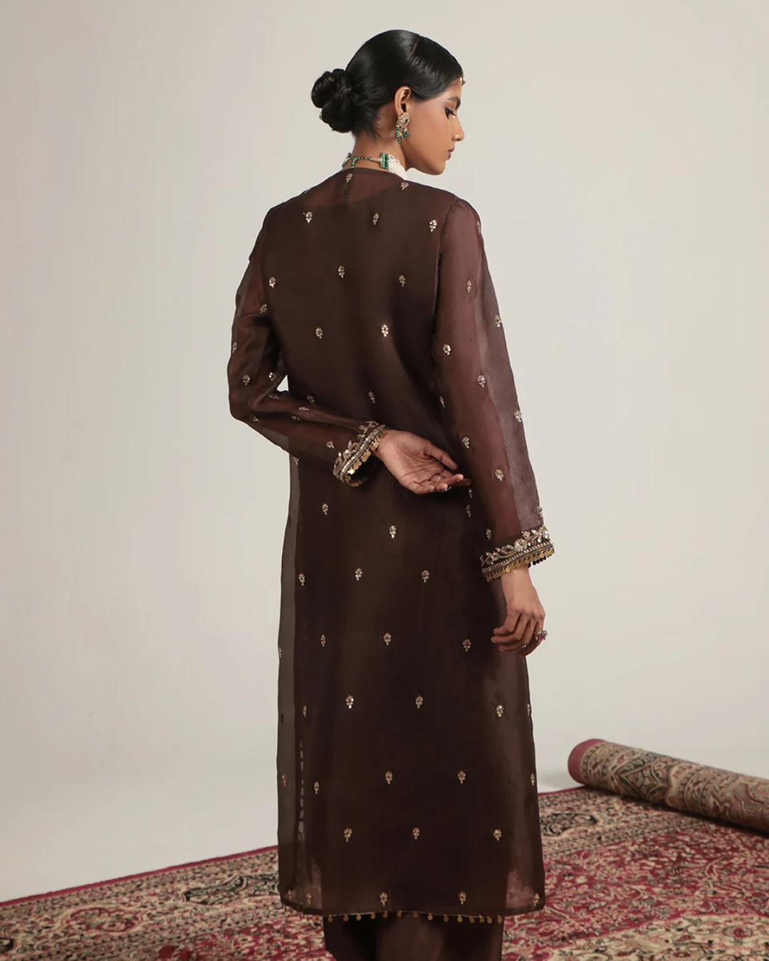 Niti Bothra - Zar-Rang Brown Long Kurta Set