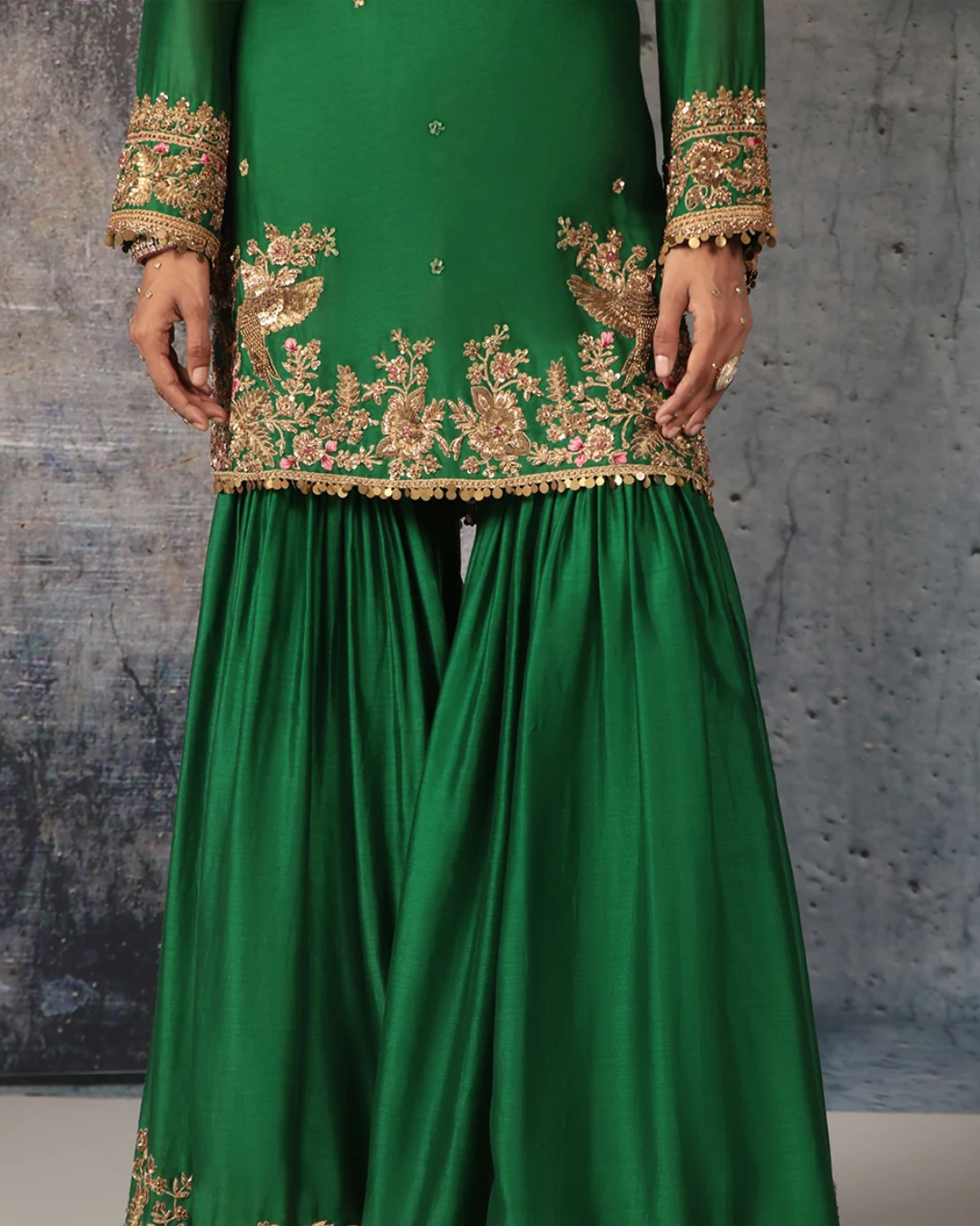 Niti Bothra - Zar-Rang Green Heavy Sharara Set