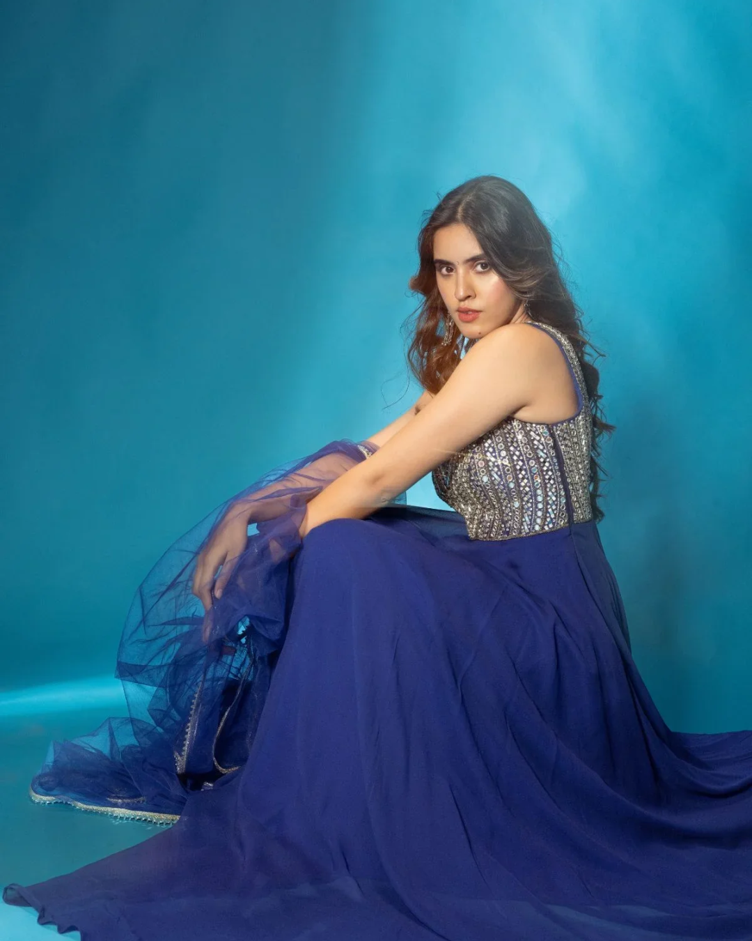 Anisha Shetty - Azure Blue Anarkali Set From Rangin