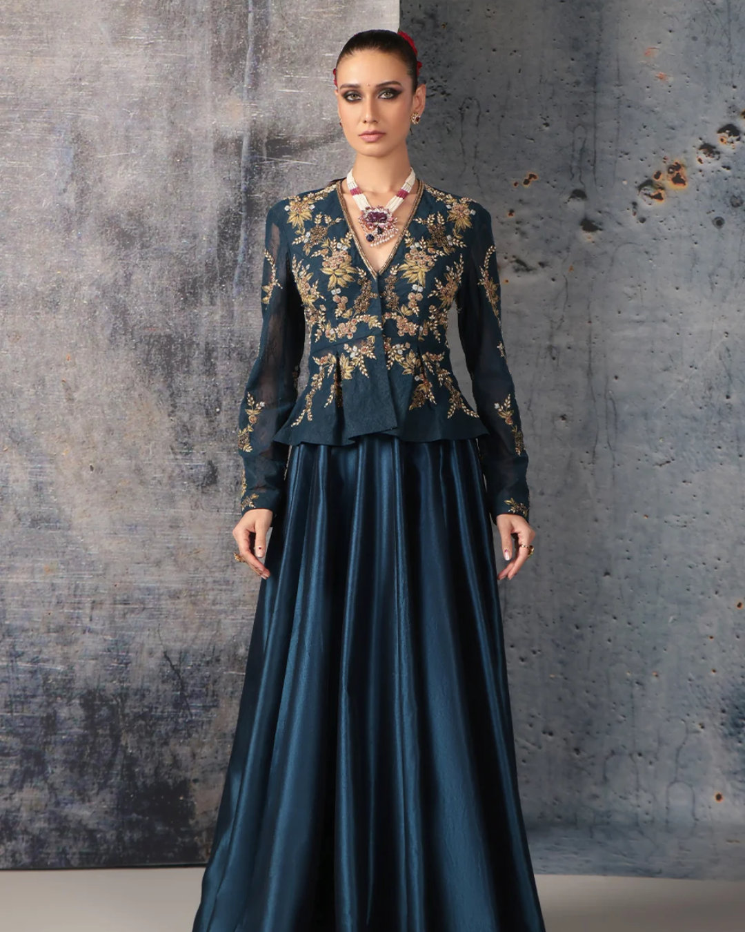 Niti Bothra - Zar-Rang Blue Peplum Lehenga Set