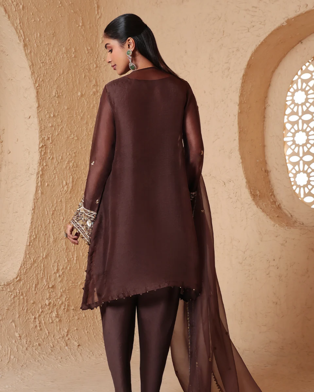 Niti Bothra - Zar-Rang Brown Short Kurta Set