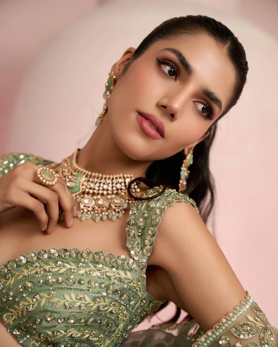 Prevasu - Sage Green Lehenga Set From Solene